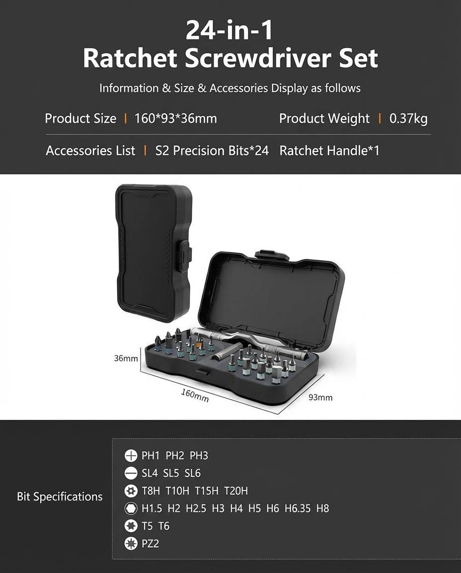 24 in 1 Magnetic Ratchet Screwdriver Set, Pocket Portable Hand Tools, DIY Compact Home Repair Tool Box with Interchangeable Bits, Switchable Multi-Tool Kit