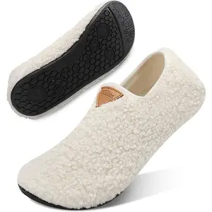 Men Women Slippers House Slipper Socks Unisex Adults Beige Velvet Lining Lightweight Indoor Non-Slip Sole Warm Travel Footwear