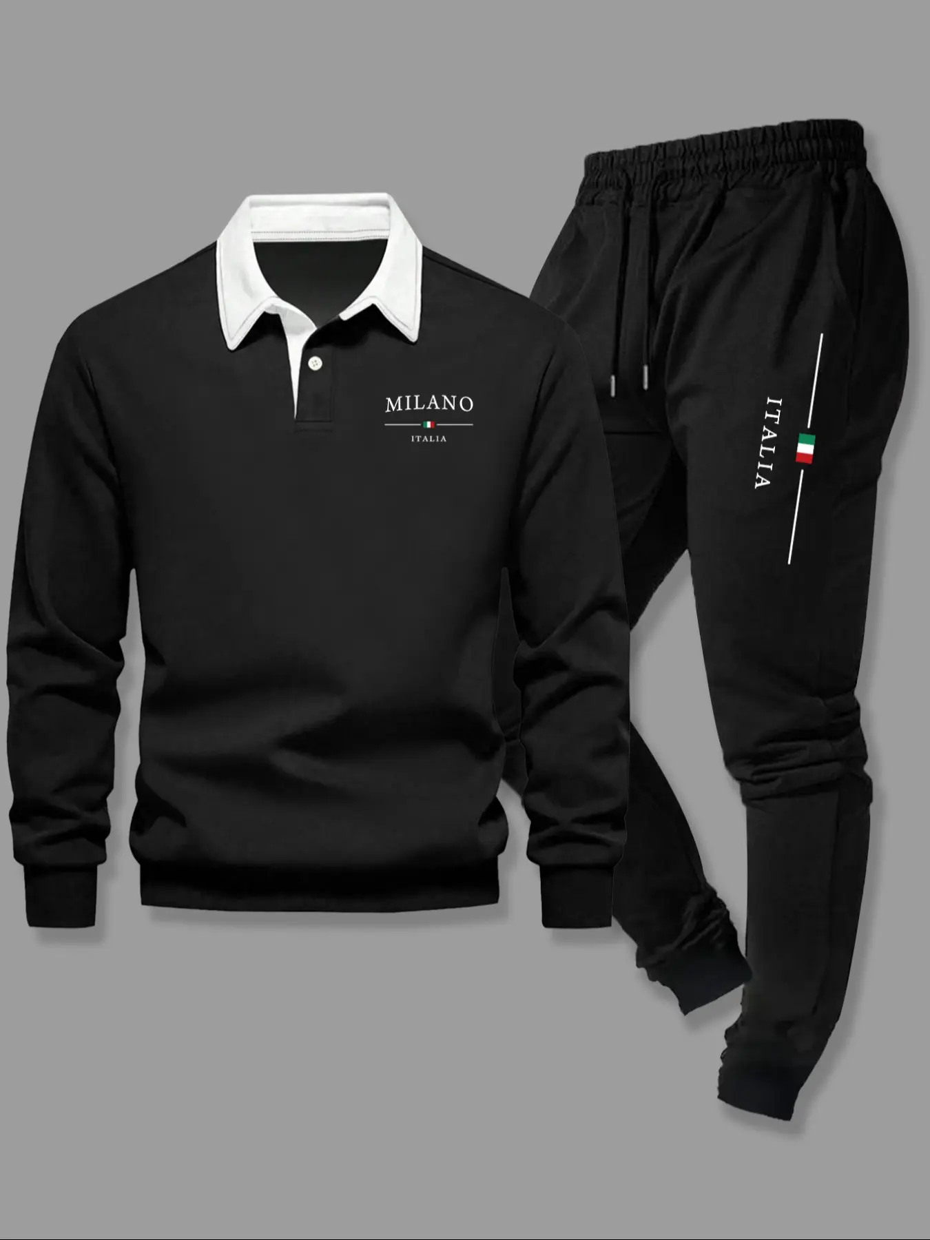 Men's Fall Winter Letter Graphic Pattern Sweatshirt Set, Aesthetic Outdoor Hoodie & Drawstring Pants, Long Sleeve Fitted Polo Top, 2 Piece Pack, Casual Fashion Sweatsuit Set