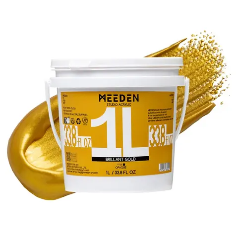 MEEDEN Heavy Body Metallic Gold Water-Based Acrylic Paint - 1L/33.8oz Gloss, Oil-Like Texture Art Supplies for Metal/Wood/Wall Use, Premium Gold Acrylic Drawing & Painting Supplies