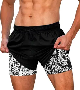 Cozople Mens Swim Trunks Quick Dry Bathing Suit with Compression Liner 5.5" Inseam Anti Chafe Beach Swim Shorts