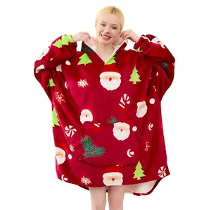 Roomy Wearable Blanket Hoodie, Sweatshirt Warm Cozy, Suitable For Cold Weather, Plush Sherpa Material, Oversized Fit Thick Sherpa Blanket with Sleeves and Giant Pocket Gift for Mom, Wife, Sister, Daughter Pullover