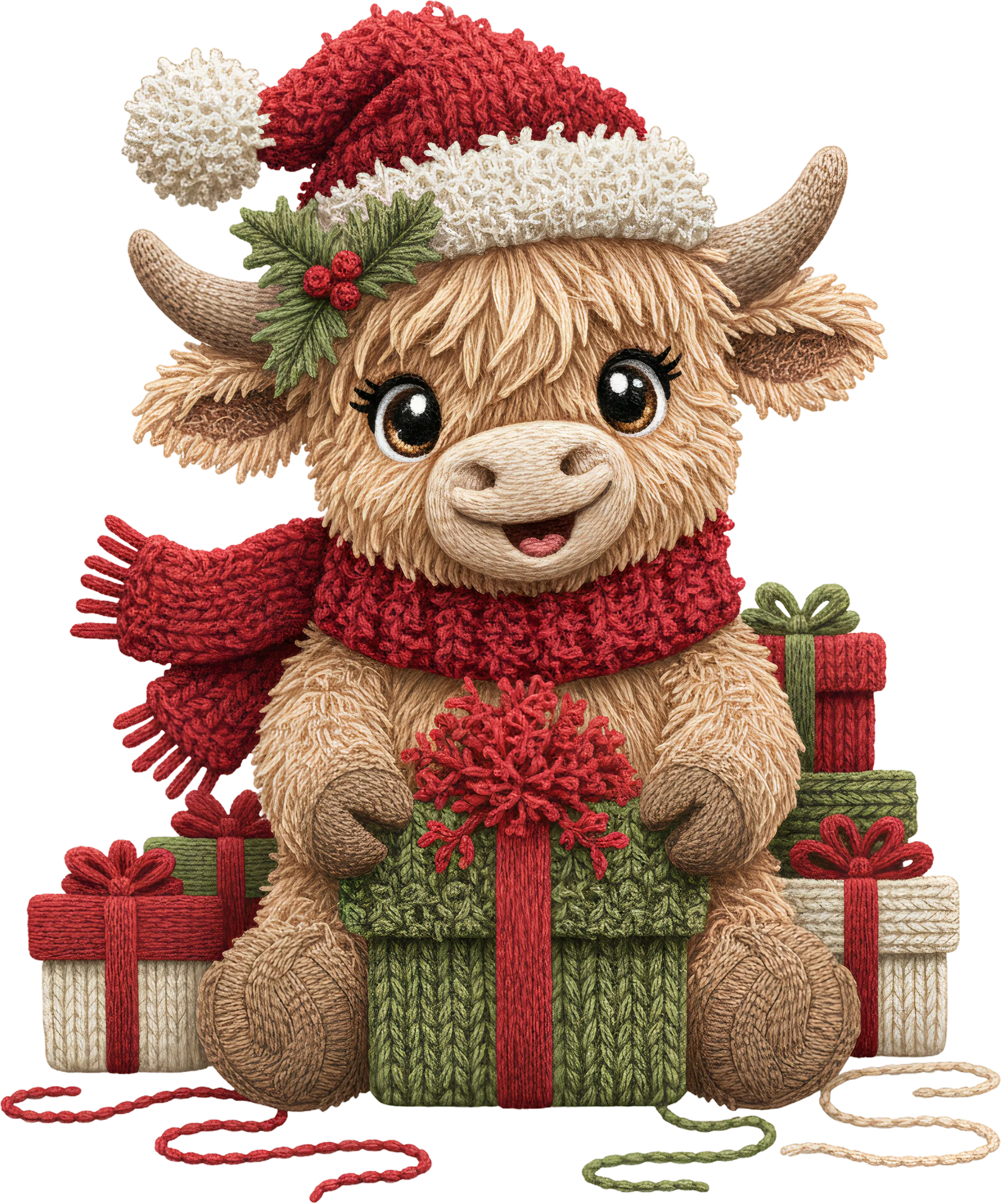 DTF Transfer – Yarn Highland Cow Presents Multi Sizes Handicrafts Festive