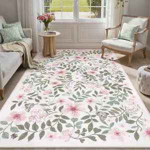 Luxury Floral Carpet for Living Room, Bohemian Style Sofa Bedroom Rug, Non-Slip Washable Large Soft Comfortable Mat for Home Office Cafe Hotel, Floral Pattern Rug, Flower Pattern Rugs