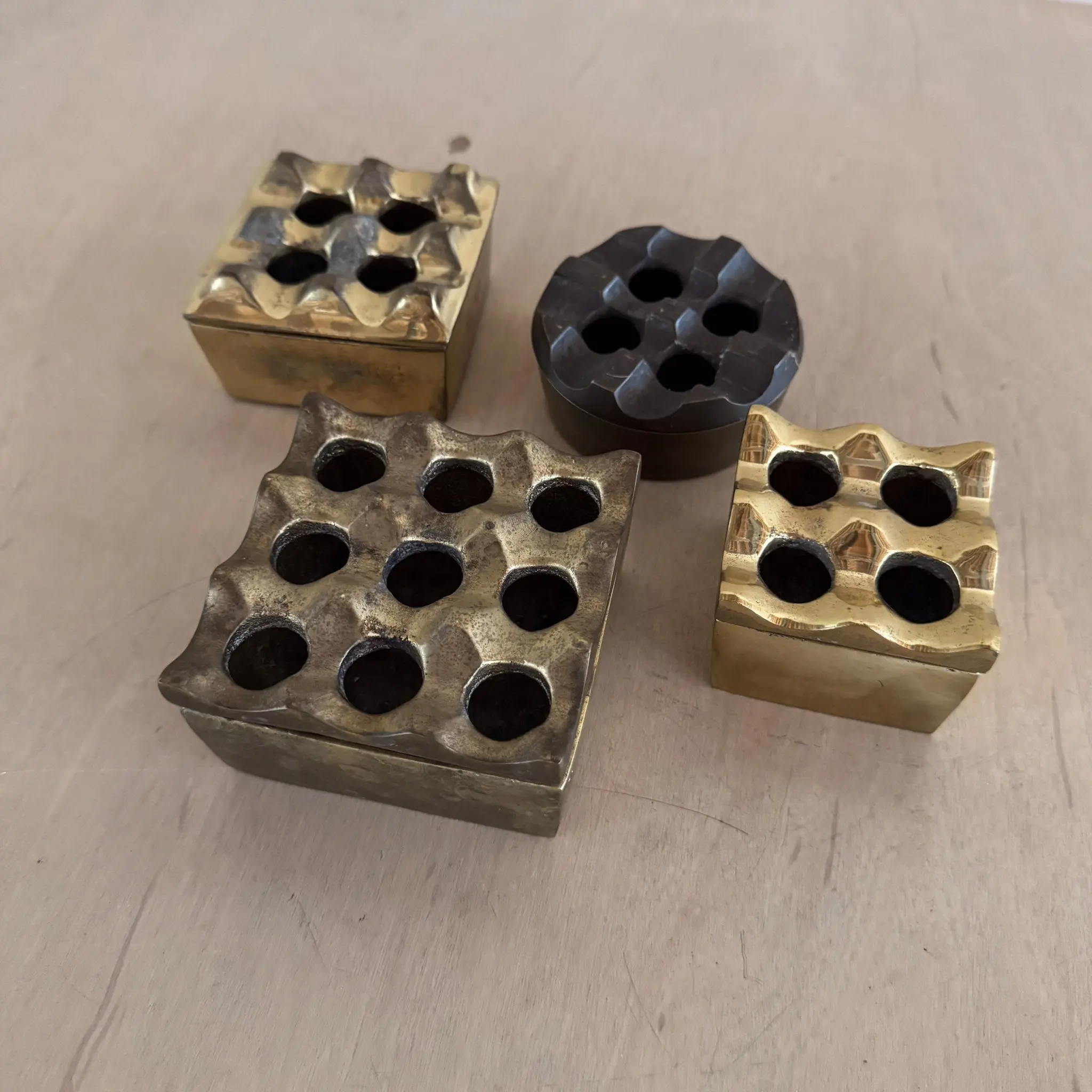 Collection of Grooved Brass Ashtrays
