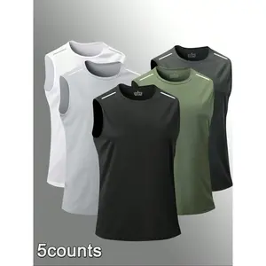 Men's Solid Color Sports Singlet, Quick Drying Breathable Gym Workout Tank Top, Casual Sporty Sleeveless Top for Guys