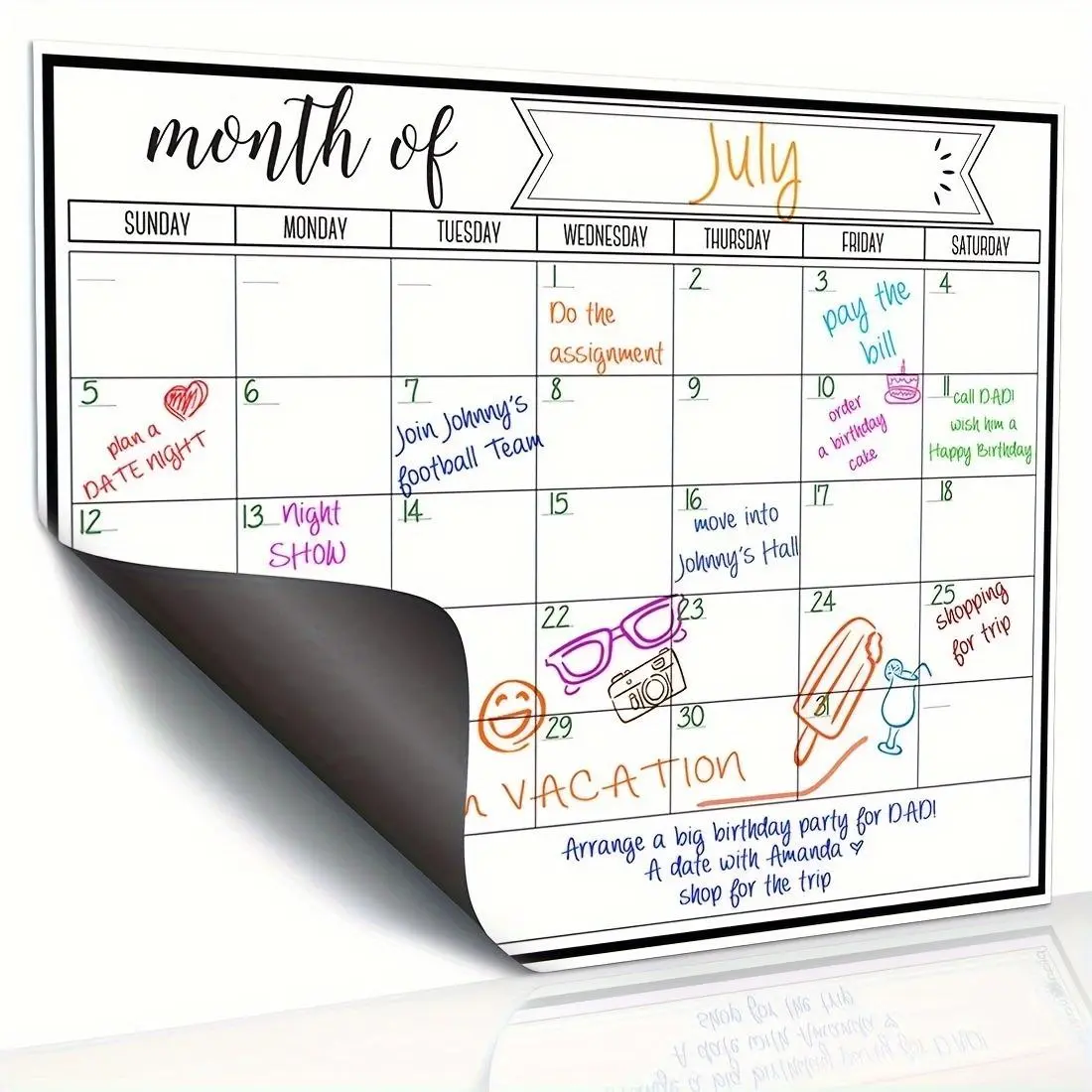 Magnetic Monthly Calendar, 1 Count Refrigerator Planner  Dry Erase Board, Fridge Calendar Magnetic, Planning Board for Kitchen Office School Refrigerator