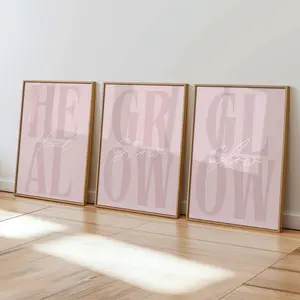 Heal Grow Glow Wall Art Set of 3, Blush Pink Printable Quote Prints, Feminine Bedroom Decor, Beauty Room Aesthetic Digital Download