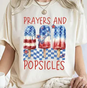 Patriotic Popsicle T-Shirt, 4th Of July Shirt, Prayers and Popsicles Tee, USA Ice Cream Hoodie, Independence Day Gift, American Flag Shirt For Her Him