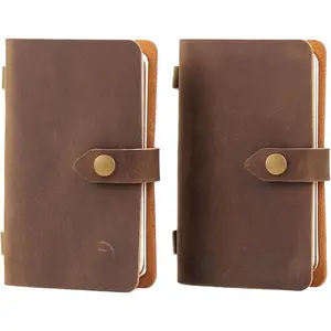 Leather Small Travel Journal Notebook,  Daily Journal notebook Lined Paper,  Mini Leather Notepad for Women & Men(2 pack/brown*2)