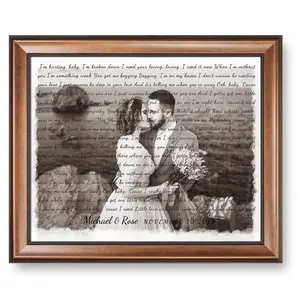 Wallart Song Personalized Music Lyrics Song Framed Art Prints Music Artist Date Upload Photo on Prints Anniversary for Her,Wedding,Birthday,Engagement,Wall Decor