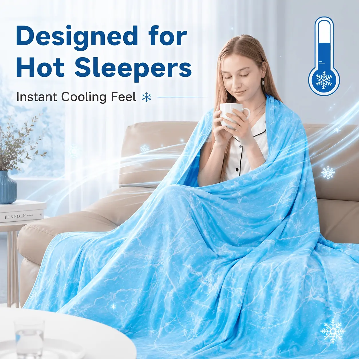 Premium Double Layer Cooling Blanket For Hot Sleepers, Soft Cool Touch Summer Blanket, Lightweight Breathable Cooling Throw For Bed, Couch, Sofa, RV Travel & Warm Nights