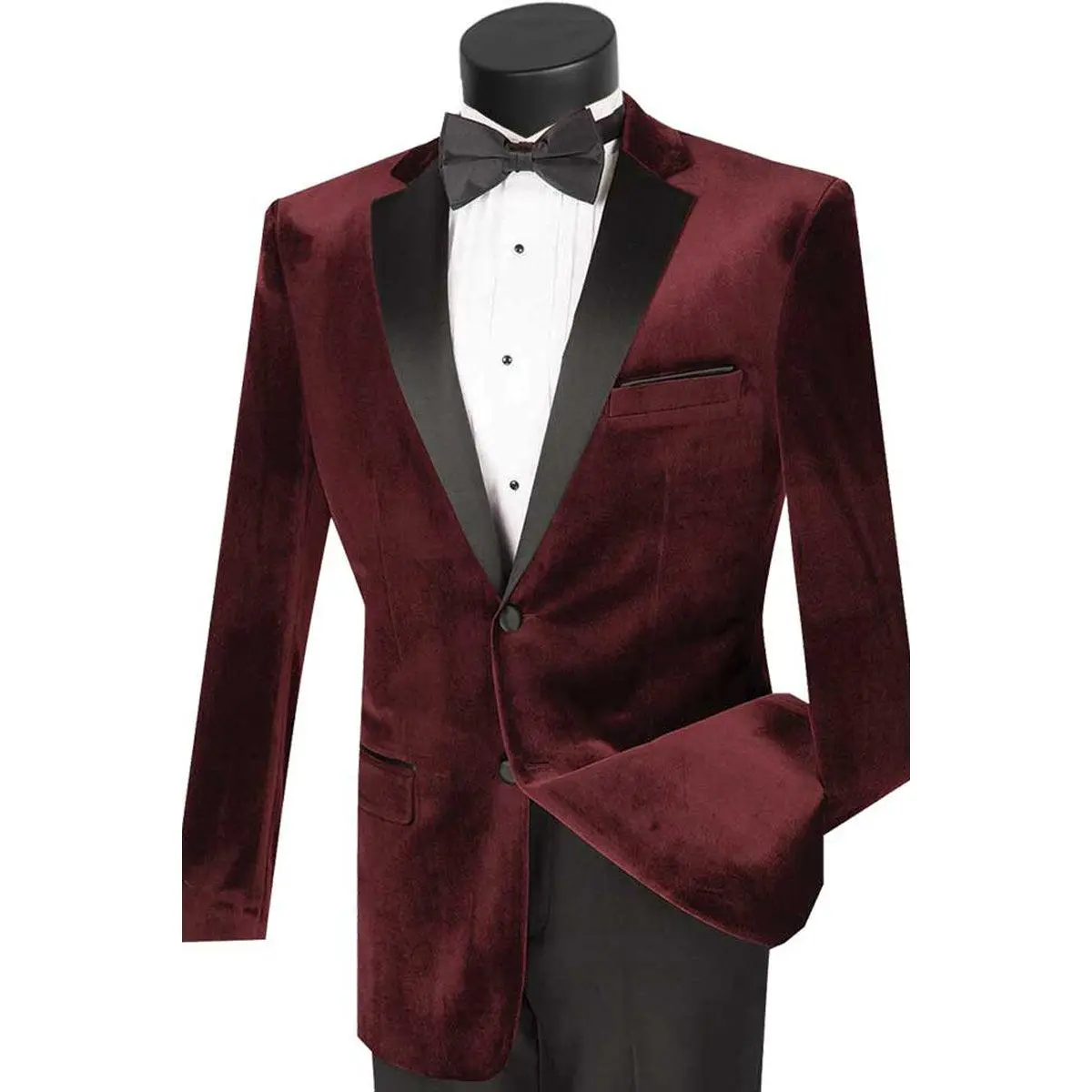Mens Modern Designer Velvet Prom and Wedding Tuxedo in Burgundy