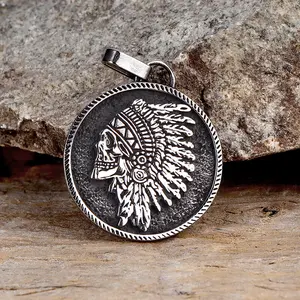 GTHIC Indian Chief Skull Stainless Steel Pendant for Men Women Fashion Jewelry Daily Wear