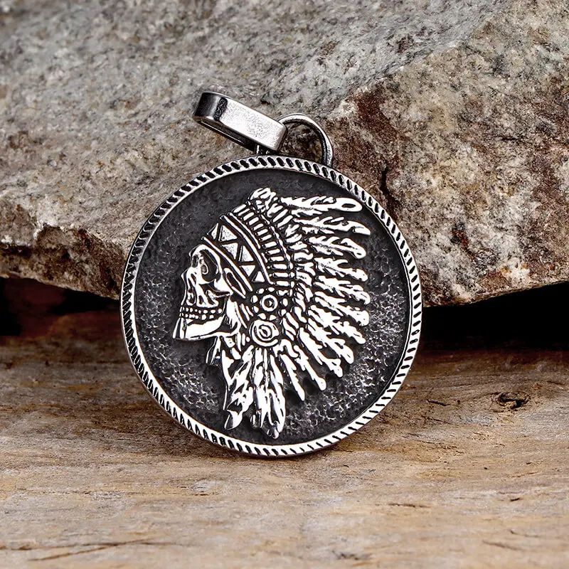 GTHIC Indian Chief Skull Stainless Steel Pendant for Men Women Fashion Jewelry Daily Wear