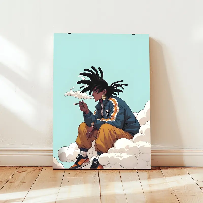Black Stripes Anime Afro Urban Culture Street Art Prints - Waterproof Unframed Posters, Home Decor, Anime Room Decor, Apartment Accessories, Study Box-Included Wall Art