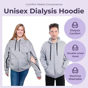 Dialysis Unisex IV Access Fleece Hoodie with Two Way Arm Zippers Dialysis Unisex IV Access Fleece Hoodie with Two Way Arm Zippers