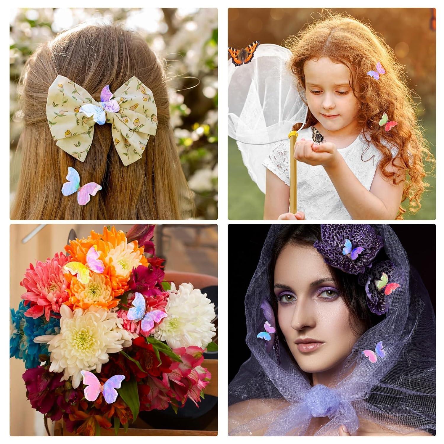 6 Pcs 3D Colorful Moving Wings Butterfly Hair Clips Realistic Colorful Organza Butterfly Handmade Hair Clips Barrette Hair Pins Hair Accessories for Women Girls