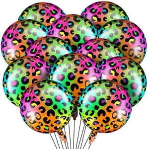 12 Pcs 18 Inch Neon Rainbow Leopard Birthday Foil Balloons Color Cheetah Balloons Cheetah Birthday Decorations Neon Rainbow Leopard Decorations Supplies For Party