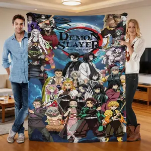 Demon Slayer Hashira Anime Fleece Throw Blanket – Zenitsu & Nezuko Graphic Plush Blanket, Soft Cozy Lightweight Flannel Blanket for Sofa Bed Couch Travel, Warm Anime Gift for Fans, Birthday, Thanksgiving & Christmas Decor