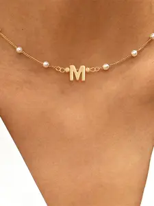 Women's Fashion Bubble Letter Necklace, Dainty Initial Necklaces, New Casual Pearl Chain Design, Copper Material, All Seasons Jewelry, Fashionable Jewelry Accessories
