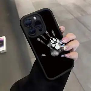 Phone Case - 1pc of Personalized Funny Big Palm And Dog Paw Print Black High Bamboo Phone Case, Suitable for iPhone 17 E Air Pro ProMax iPhone16 15 14 Plus 13 12 Mini 11 X XS XR, Suitable As a Gift for Girlfriend, Boyfriend, Friend Or Yourself