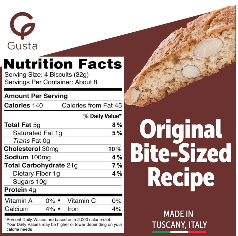 Original Almond Italian Biscotti Cookies - Made in Tuscany, Italy - Classic Two Bites Size - All Natural Ingredients - Fresh & Genuine Italian Dessert Treats - 8.82oz