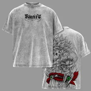 Broly Legendary Vintage Washed Oversized Graphic Tee, DBZ Double Printed T-Shirt Heavyweight Cotton Unisex Streetwear Top for Anime Fan Gift Gym Pump Cover Crewneck
