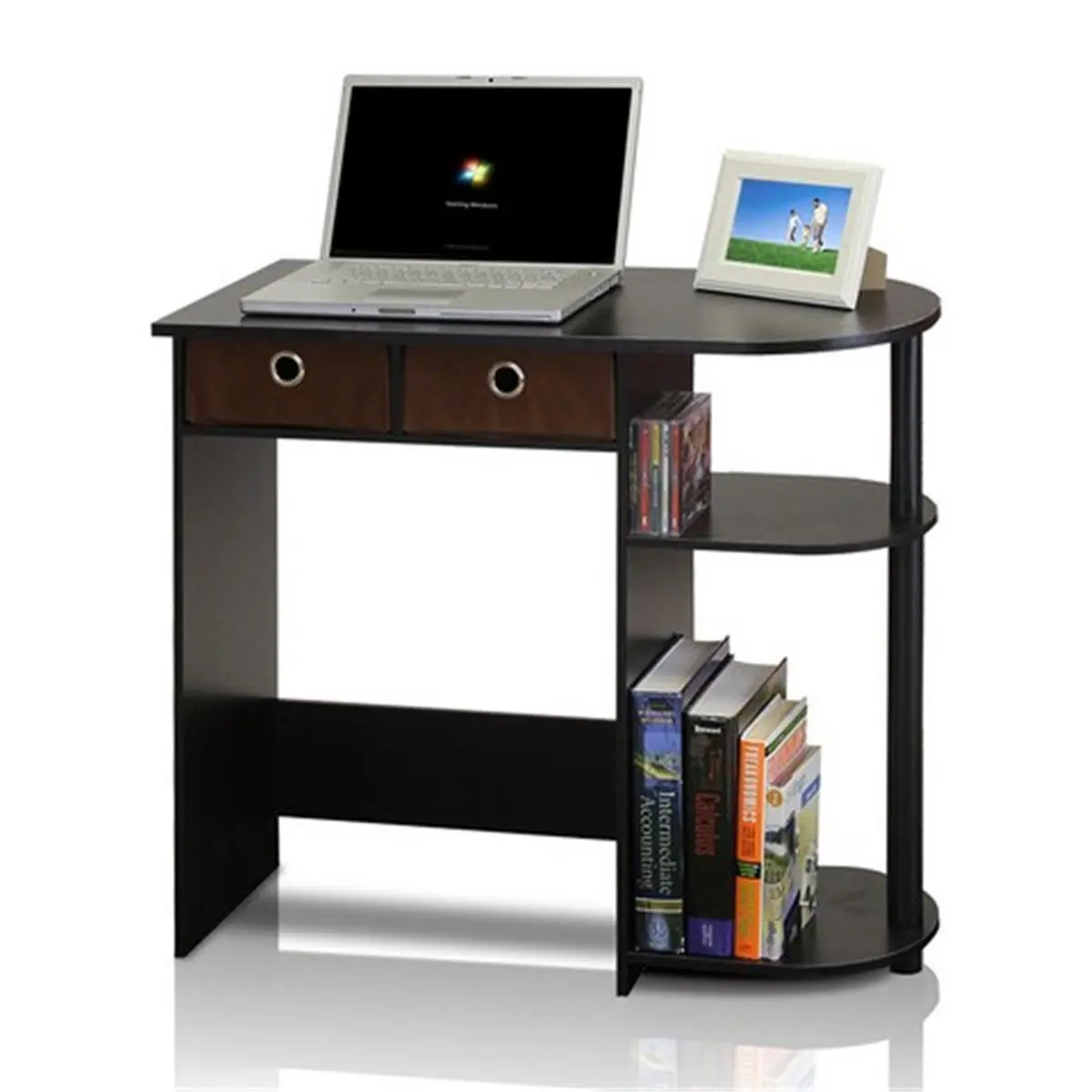 Furinno Durable Computer Desk Stand - Espresso, Black, Brown Finishes - 28.5x31.5x15.6 in - Assembly Required, Complies with Green Production Rules - Office Commercial Furniture Writing Desk with Non-Woven Bin
