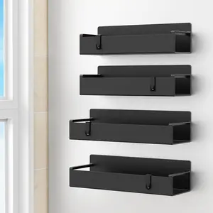 2 Pack-4 Pack Strong Magnetic Spice Rack Organizer for Refrigerator & Oven, Black Space-Saving Fridge Storage Shelf, No Drilling Kitchen Organizer for Spices, Jars and Seasonings