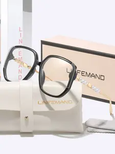 Women's Fashion Pearl Decorated Square Frame Glasses, Anti-Blue Light Flat Lens Eyewear, Trendy Daily Wear Accessories Gift, Fashionable Frames Glasses