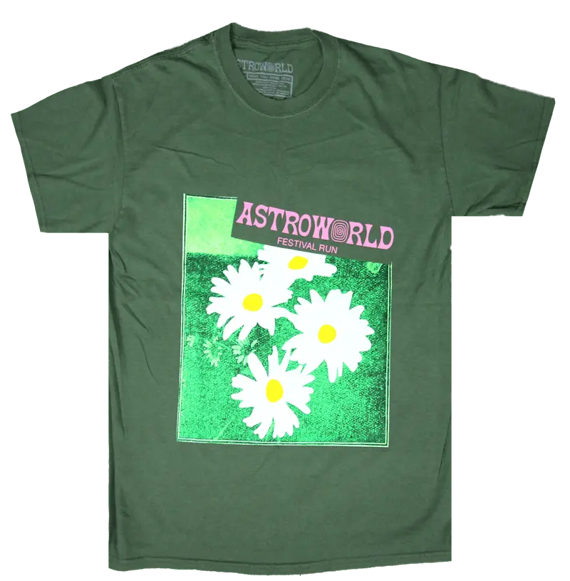 Travis Scott Astroworld Festival Run Flower Tee Olive (men) by StockX