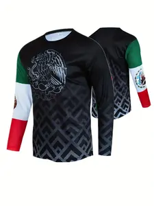 Men's Mexican Culture Cycling Jersey, Cyclist Jersey, Aztec/maya Print Long Sleeve Shirt, High Elastic Breathable Fabric, Ideal for Outdoor Riding & Daily Wear