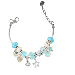 Energy Charm Bracelets - Silver Dangle with Blue Gems & Unique Charms for Personalized Style and Positive Energy