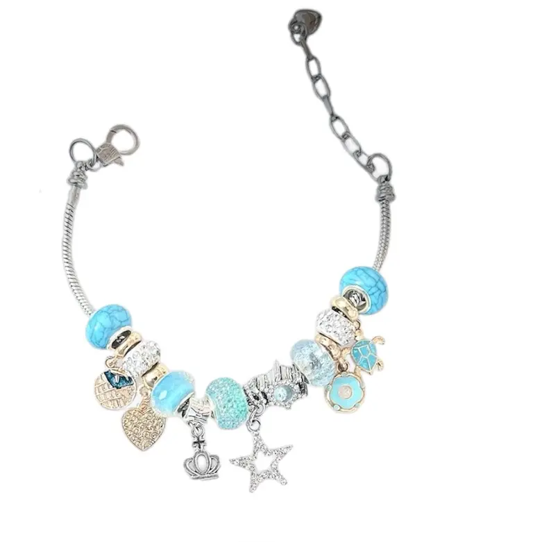 Energy Charm Bracelets - Silver Dangle with Blue Gems & Unique Charms for Personalized Style and Positive Energy