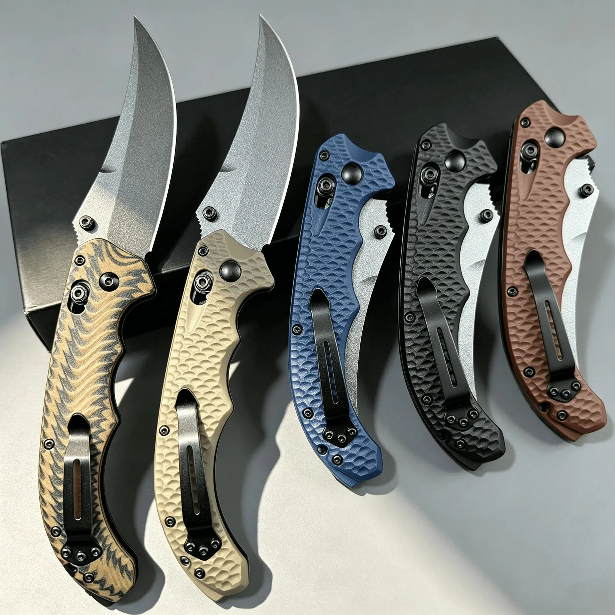 Folding Knife with Honeycomb Textured Handle and Stainless Steel Curved Blade - EDC Pocket Knife with Button Lock for Camping, Hiking & Emergency Survival Gear, Outdoor Knives