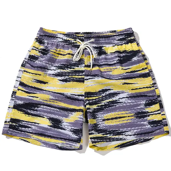 Men's Summer New Striped Drawstring Shorts, featuring an artistic graffiti style. The drawstring waist adjustment combines with brushstroke stripe printing, perfect for men who appreciate artistry while on the beach or out for casual street style. tiktoks
