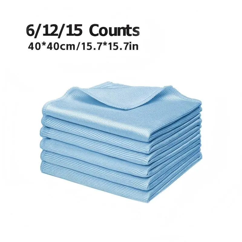 6/12/15pcs Microfiber Glass Cleaning Cloth, Lint Free Quick Dry, Ideal for Windows, Glasses, Windshields, Mirrors & Stainless Steel