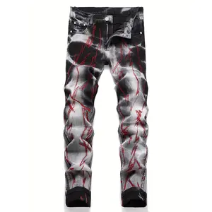 Trendy Straight-Leg Embroidered Jeans, Fashionable Comfortable Denim Fabric, Perfect for Casual, Must-Have Stylish Addition, Streetwear, Pants