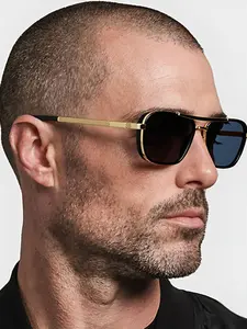 Elegant Frame Temple Sunglasses, Trendy Styling Sunglasses, Trendy Casual Sunglasses, Square Shape Deep Lenses, Retro Modern Style, Face-Slimming Accessory