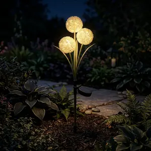 Solar-powered dandelion LED string lights, waterproof, realistic flower lighting fixtures, suitable for gardens and lawns, outdoor waterproof landscape decorations(pack of 2)