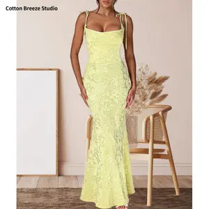 Solid color elegant tie-back sleeveless camisole dress for women, new summer style, unique backless, waist-cinching, bodycon fishtail long dress