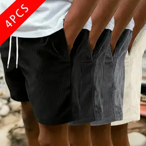 4-pack men’s summer corduroy casual shorts, loose straight fit, breathable fabric