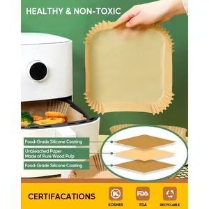 Katbite 7.9" Square Air Fryer Parchment Liners (130PCS) – Unbleached, Non-Stick, Oil-Proof, and Disposable for Easy Cleanup!
