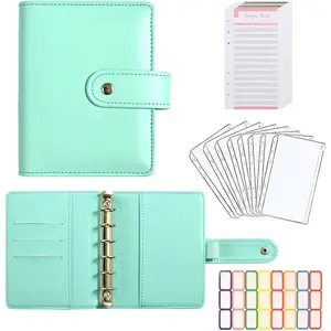 A7 Budget Binder Set - Mini  Organizer for  Saving,  Stuffing Envelope System, Planner Binders with Pockets, Sheets and Stickers, Green