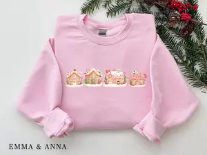 Gingerbread Sweatshirt Christmas Sweatshirt Gingerbread House Shirt Heavy Cotton Gildan Pink Long Sleeve Womenswear