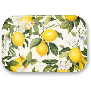 Serving Trays with Handles 14.5 x 9.8 inch Rectangular Plastic Tray for Restaurant Kitchen Lemon and Leaves