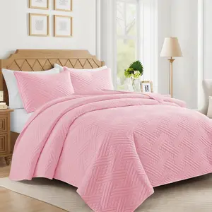 Pink Queen Size with Striped Pattern, Lightweight Soft Summer Thin Microfiber Bedspread & Coverlet Bedding Set for All - 3 Piece(1, 2 Pillow Shams)