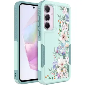 for  Galaxy A35/A55 5G Case: Cute  Floral Design for Girls Women Slim Soft TPU Bumper Shockproof  Cell Phone Cover A35 A55 (Mint Green/Magnolia)