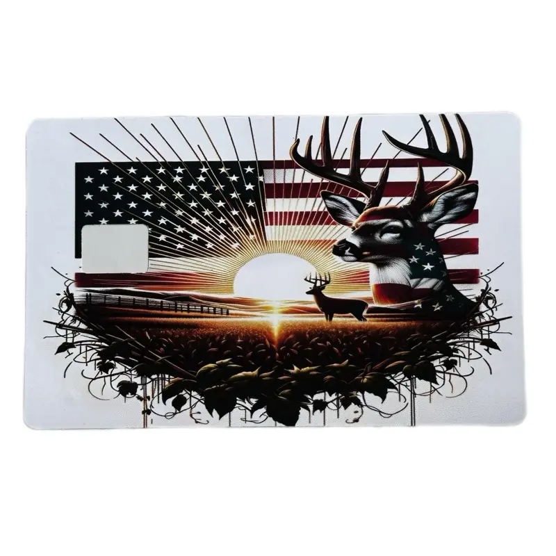 American Flag Sunrise Deer Glossy Vinyl Credit Card Skin